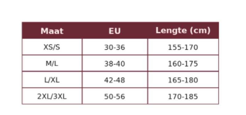 Maattabel Velvyna fleece panty voor dames